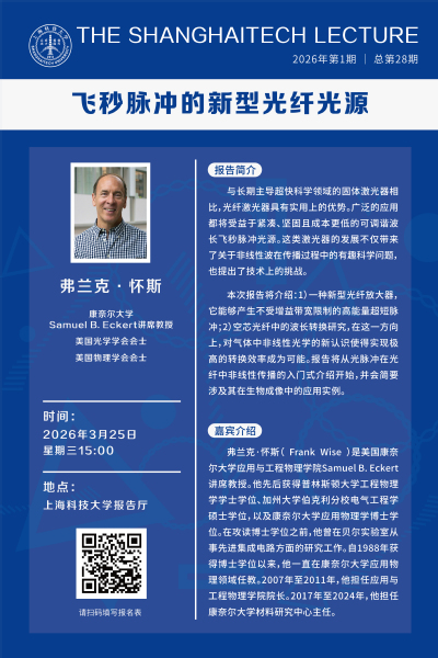 【The ShanghaiTech Lecture】New Fiber Sources of Femtosecond Pulses