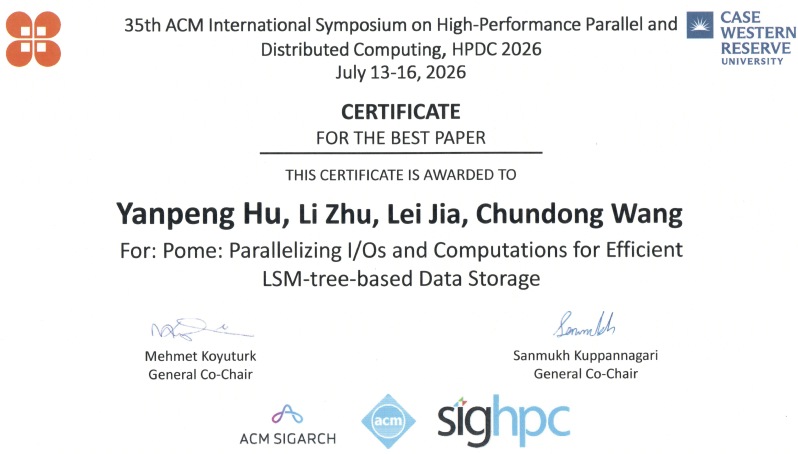 ShanghaiTech team wins Best Paper Award at HPDC 2026