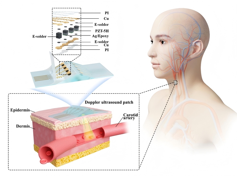 生医工学院彭畅课题组研制可拉伸多普勒超声贴片，让连续血流监测走向可穿戴