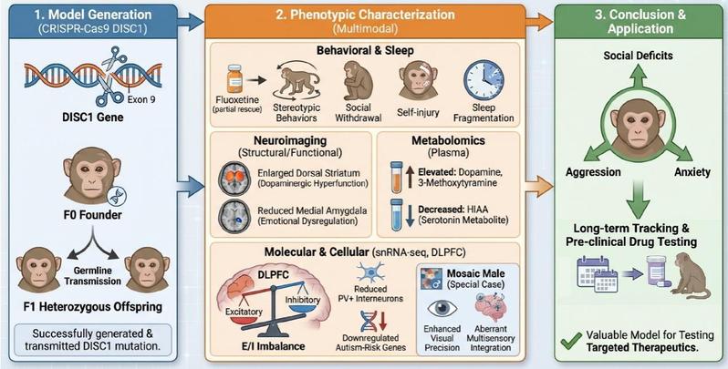 生命学院罗振革课题组合作构建精神疾病非人灵长类动物模型